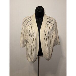Liz Claiborne Crocheted Open Front Short Sleeve Cardigan Women Medium M Ivory